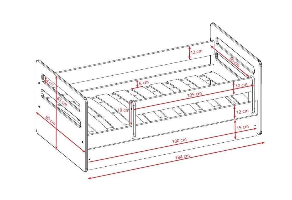 Hall voodi tomi ilma sahtlita, ilma madratsita 180/80 цена и информация | Lastevoodid | kaup24.ee