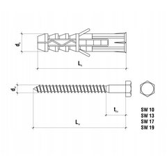 KKX-12180 Винт-мет KKX - 12 x 180 мм - 50 шт. цена и информация | Инструменты крепления | kaup24.ee