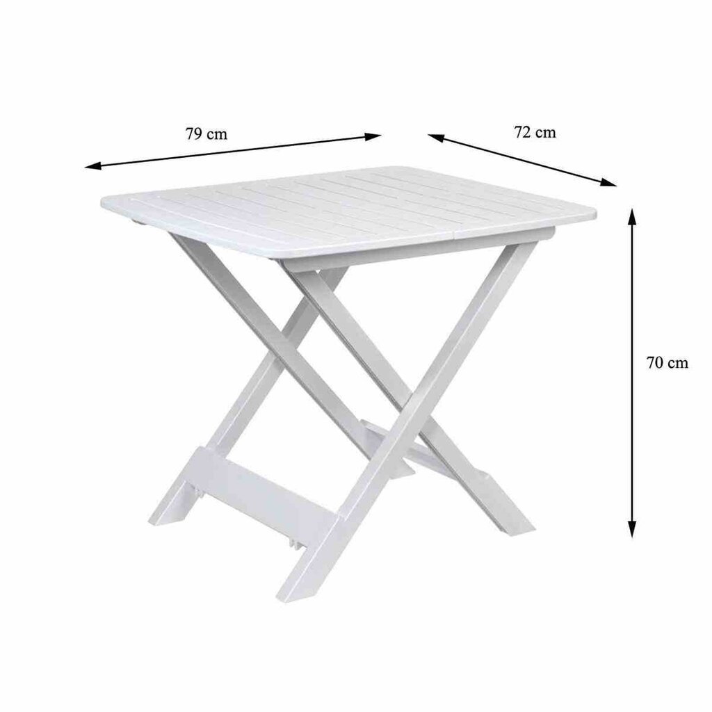 Kokkupandav rõdulaua valge 70 cm Plastist reisilaua mõõtmetega valge terrassile, rõdule, kämpingusse: 79x72x70 cm hind ja info | Aialauad | kaup24.ee