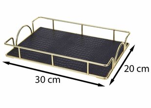 Ristkülikukujuline must ja kuldne kandik 30x20 cm Dekoratiivne kuldne taldrik moodsas stiilis, valmistatud metallist, musta elegantse ökonahaga kaetud põhjaga, mõõtmetega: 30x20x4 cm hind ja info | Köögitarbed | kaup24.ee