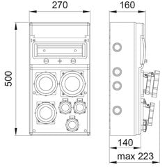 MAX BOX-11S jaotusseade 1x63A/5P, 1x32A/5P, 1x16A/5P, 3x230V IP65 - B.MAX-11S-1 hind ja info | Lülitid ja pistikupesad | kaup24.ee