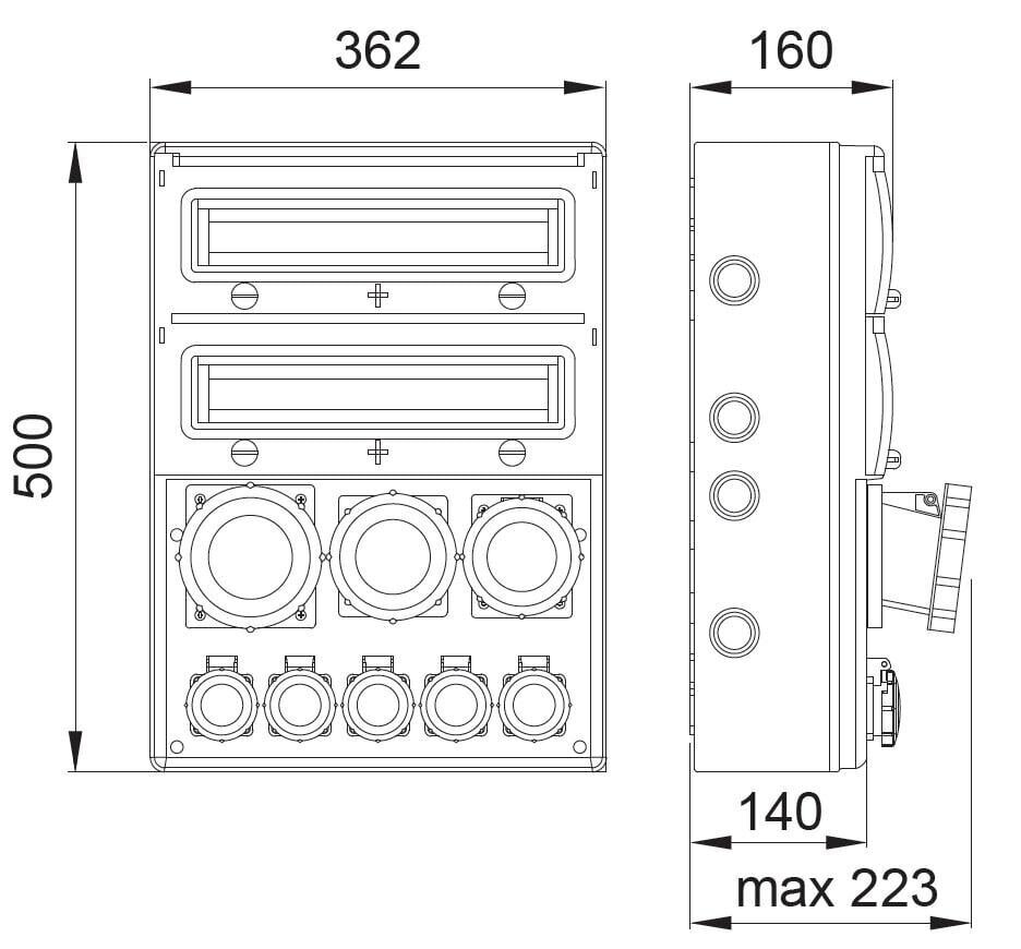 MAX BOX-32S jaotusseade 2x32A/5P, 2x16A/5P, 2x230V IP65 - B.MAX-32S-3 цена и информация | Lülitid ja pistikupesad | kaup24.ee