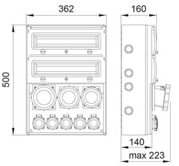 MAX BOX-32S 1x63A/5P jaotusseade, v.a. L/P IP65 - B.MAX-32S-7 hind ja info | Lülitid ja pistikupesad | kaup24.ee