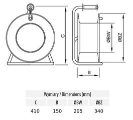 Удлинительный кабель на катушке 5x1,5 резиновый 16A/5 2x230V 25м цена и информация | Удлинители | kaup24.ee