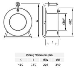 Удлинительный кабель на катушке 5x1,5 резиновый 16A/5 2x230V 40м цена и информация | Удлинители | kaup24.ee