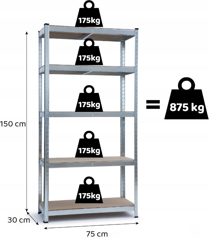 Hoiuriiul Funfit Home&Office, 150x75x30 cm, 875/175 kg цена и информация | Riiulid tööriistadele | kaup24.ee