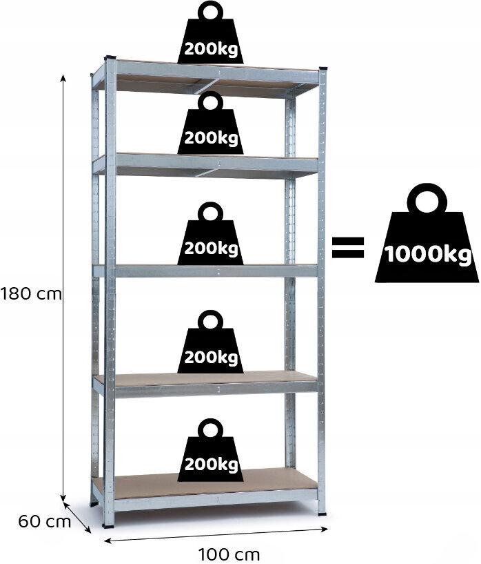 Hoiuriiul Funfit Home&Office Care Life, 180x100x60 cm, 1000/200 kg hind ja info | Riiulid tööriistadele | kaup24.ee