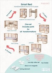 Beebivoodi-Transformer 9-ühes Ingvart Smart, 77x173cm, ümmargune, naturaalne värv hind ja info | Lastevoodid | kaup24.ee