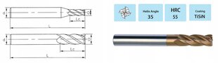 Фреза твердосплавная VHM 4 отверстия 16 x 45 x 100 мм TiSiN 55 HRC цена и информация | Фрезы | kaup24.ee