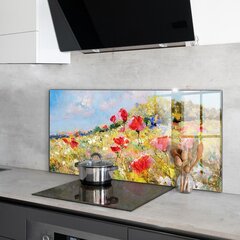 Klaasist seinaplaat pliidile, Suvine heinamaa õlimaal, 120x60cm цена и информация | Комплектующие для кухонной мебели | kaup24.ee