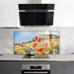 Klaasist seinaplaat pliidile, Suvine heinamaa õlimaal, 120x60cm цена и информация | Комплектующие для кухонной мебели | kaup24.ee