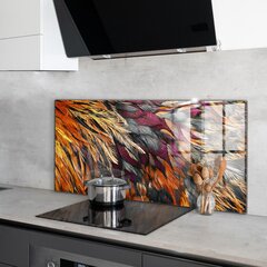 Klaasist seinaplaat pliidile, Värvilised linnusuled, 120x60cm цена и информация | Комплектующие для кухонной мебели | kaup24.ee