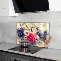 Klaasist seinaplaat pliidile, Roos armastuse sümbol, 80x60cm цена и информация | Комплектующие для кухонной мебели | kaup24.ee