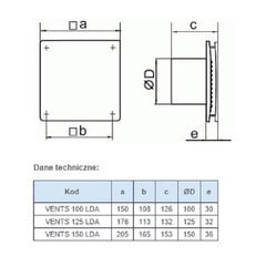 VENTS 100 LDA T vannitoaventilaator hind ja info | Vannitoa ventilaatorid | kaup24.ee