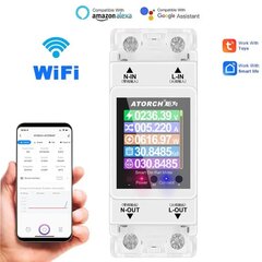 Умный счетчик электроэнергии с wifi, экраном и 4-мя видами защиты на DIN рейку цена и информация | Выключатели, розетки | kaup24.ee