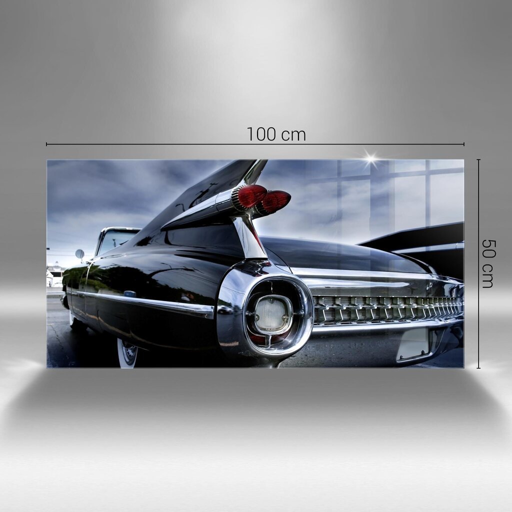 Karastatud klaasist pilt Vana must Cadillac auto, 100x50 cm hind ja info | Seinapildid | kaup24.ee