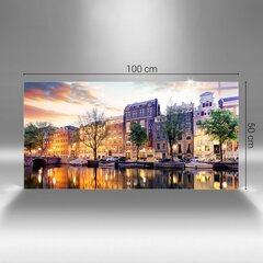 Karastatud klaasist pilt Majad Amsterdam Holland, 100x50 cm hind ja info | Seinapildid | kaup24.ee