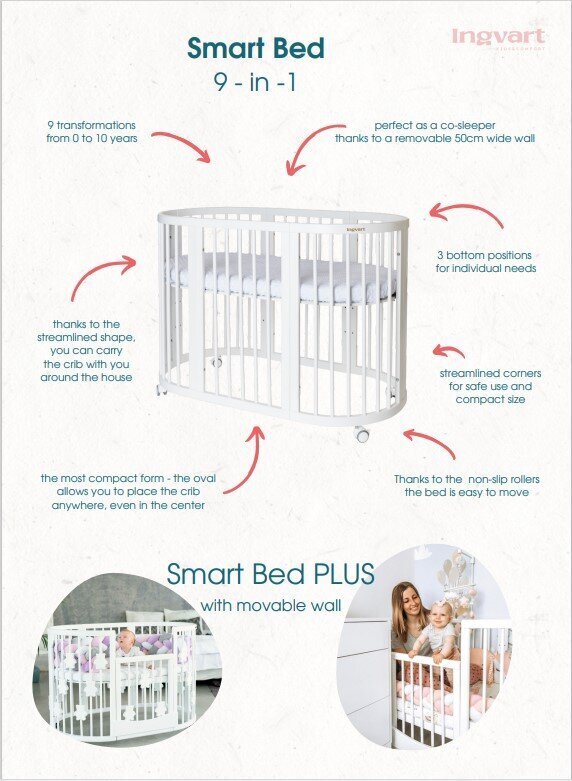 Beebivoodi-Transformer 9-ühes Ingvart Smart, 77x173cm, ümmargune, hall hind ja info | Lastevoodid | kaup24.ee