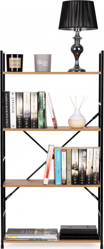 Modernhome Modern wide wooden bookcase with 4 shelves LOFT hind ja info | Riiulid | kaup24.ee