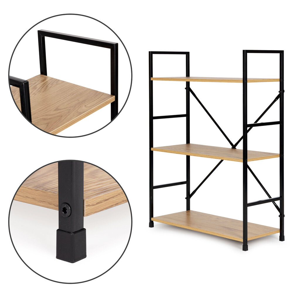 Modernhome Bookcase, wooden, metal frame, wide LOFT, 3 shelves hind ja info | Riiulid | kaup24.ee