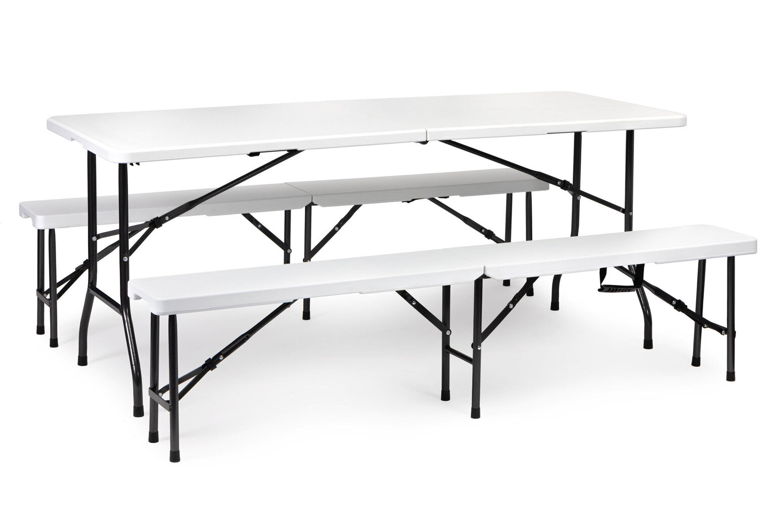 Modernhome Catering table 180cm + 2 benches white banquet set hind ja info | Aiamööbli komplektid | kaup24.ee