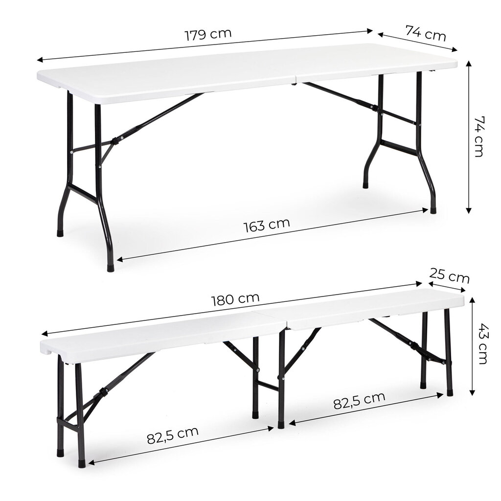 Modernhome Catering table 180cm + 2 benches white banquet set hind ja info | Aiamööbli komplektid | kaup24.ee