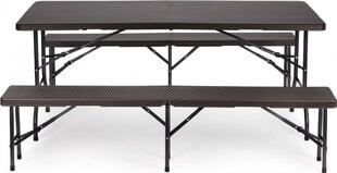 Modernhome Catering table 180cm + 2 benches Rattan banquet set hind ja info | Aiamööbli komplektid | kaup24.ee