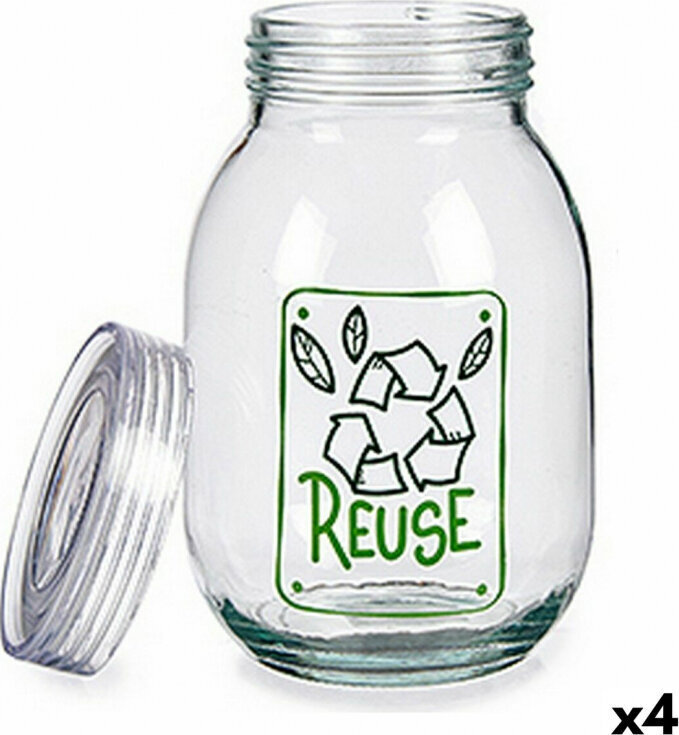 Vivalto Tin Reuse Glass Transparent 1,8 L 13 x 20,8 x 13 cm (4 Units) цена и информация | Toidu säilitusnõud | kaup24.ee