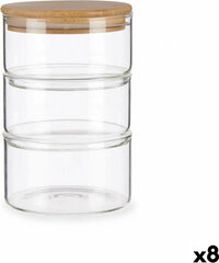 Vivalto Set of Stackable Hermetically-sealed Kitchen Containers Transparent Bamboo 1,2 L 11,2 x 17,5 x 11,2 cm (8 Units) hind ja info | Toidu säilitusnõud | kaup24.ee