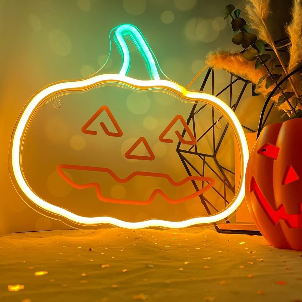 Neon PLEXI LED PUMPKIN WITH STEM orange green NNE13 Neolia hind ja info | Rippvalgustid | kaup24.ee