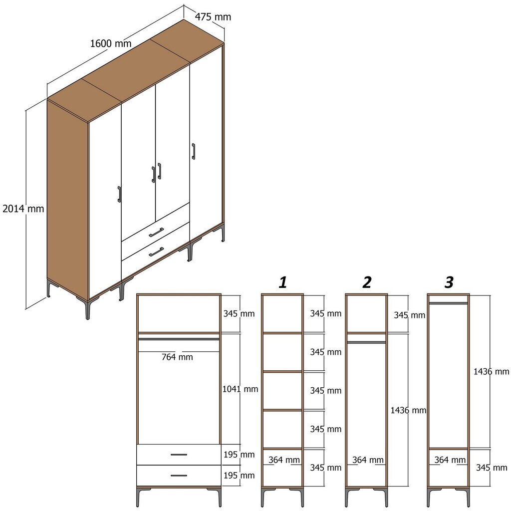 Drabužinė Kumsal PTP - Walnut, Anthracite цена и информация | Kapid | kaup24.ee