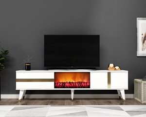 TV stalas Vania Fireplace - White, Gold цена и информация | Тумбы под телевизор | kaup24.ee