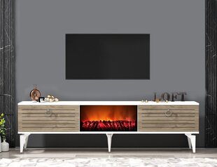 TV stalas Arona Fireplace - White, Walnut цена и информация | Тумбы под телевизор | kaup24.ee