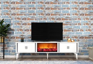 TV stalas Doruk Fireplace - White, Silver цена и информация | Тумбы под телевизор | kaup24.ee