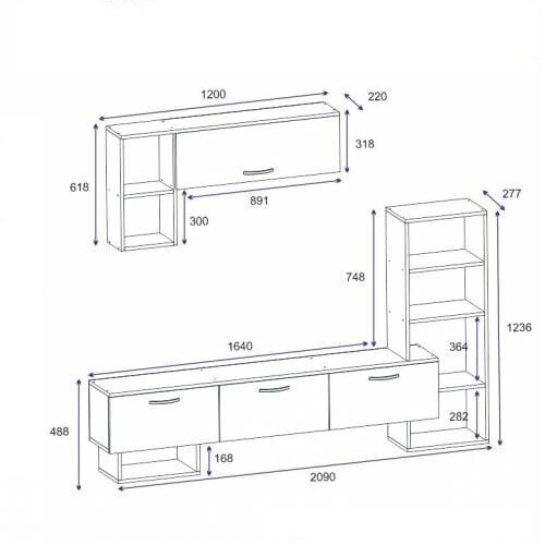 2-osaline telerialuse komplekt Asir Mega, hall/pruun hind ja info | TV alused | kaup24.ee