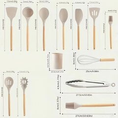 '12tk/komplekt, Silikoonist nõud, Köögiriistade komplekt, Ohutute toiduvalmistamisnõude komplekt, Puidust käepidemega mittenakkuvate kööginõude komplekt, pestavad moodsad nõud, kööginõud, köögiriistad, köögiriistad, jõulukingid, halloweeni kingitused' hind ja info | Köögitarbed | kaup24.ee