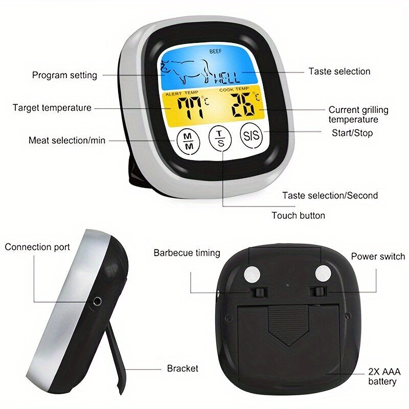 '1 komplekti digitaalne lihatermomeeter BBQ lihatermomeeter taimeriga Köögi toiduvalmistamistermomeeter puuteekraan koos alarmi puuteekraaniga Türgi termomeeter köögitööriistad' hind ja info | Köögitarbed | kaup24.ee