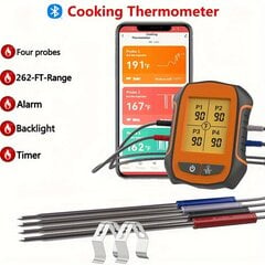 '1 tk juhtmeta lihatermomeeter 152,4 meetrit suitsuahju toidutermomeeter kahe sondiga grilltermomeeter Nutikas taaslaetav BBQ-termomeeter kalkuni kala veiseliha küpsetamiseks köögiriistad' hind ja info | Köögitarbed | kaup24.ee