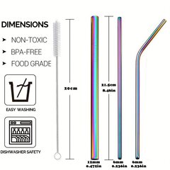 'Набор из 5 шт., разноцветные соломинки из нержавеющей стали 304, многоразовые прямые изогнутые металлические соломинки для питья с набором чистящих кистей, аксессуары для вечеринок и баров' цена и информация | Столовые и кухонные приборы | kaup24.ee