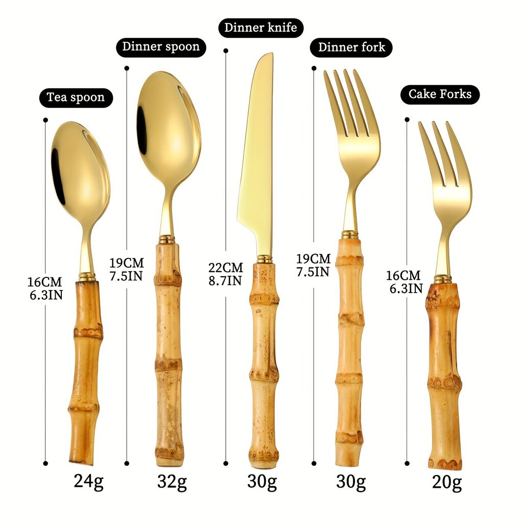 '20 tk roostevabast terasest söögiriistade komplekt bambusest käepidemetega, mis sobivad ideaalselt koduköögi söögiriistade jaoks. Sisaldab praadnuga kahvli lusikas Ideaalne lääne köögi söögiriistade jaoks Kodumajutus Restoran Pulmapidu Söögiriistade kink hind ja info | Köögitarbed | kaup24.ee