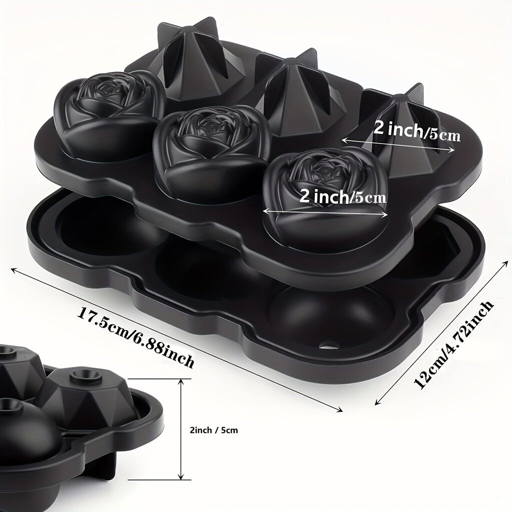 '1 tk jääkuubikualus, 2-tollised kaanega roosijääkuubikualused, 3 süvendiga silikoonroosist roosijääplaati ja 3 jääpallimasin, kergesti vabastatav suur jääkuubikuvorm jahutatud kokteilide, viski ja mahla jaoks' цена и информация | Köögitarbed | kaup24.ee