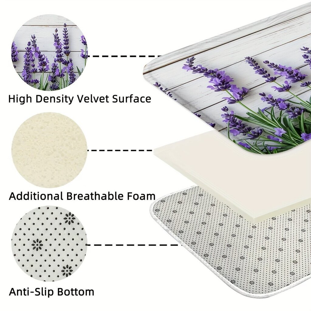 '1/2 tk lavendlimustriga köögimatid, libisemiskindlad ja vastupidavad vannimatid, mugavad seisvad vaibad, vaibad köögis, kodus, kontoris, kraanikauss, pesuruum, vannituba, kaasaegne kodukaunistus, ruumikujundus, kevadsuvine sisustus' hind ja info | Köögitarbed | kaup24.ee