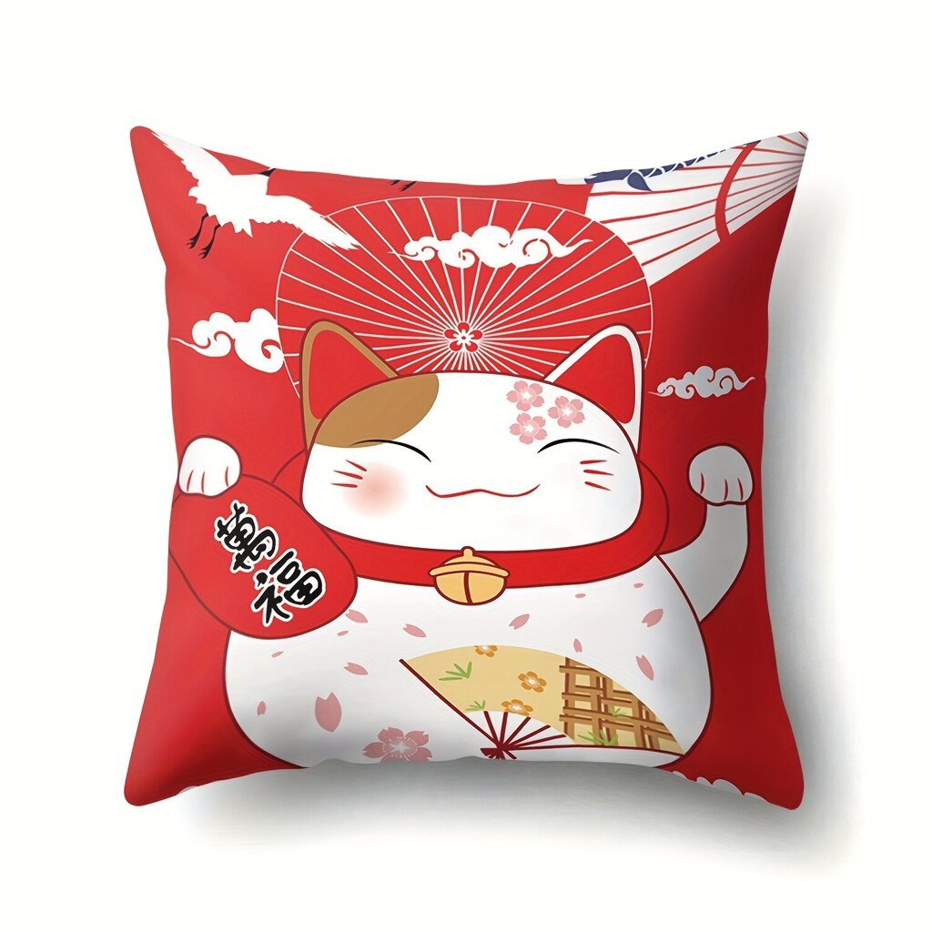 '1tk Anime Fortune Cat diivanipadja kate polüestrist Lucky Cat diivani padjakatted ilma padjavaheta 43,99*43,99 cm' цена и информация | Voodipesu | kaup24.ee