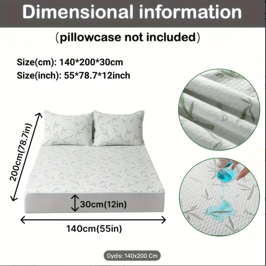 '1 tk 100% bambusest kiust veekindel madratsikaitse (250 gsm), jahutav ja hingav kootud madratsi kate, 3D õhkvoodi kate hubaseks uneks' цена и информация | Voodilinad | kaup24.ee