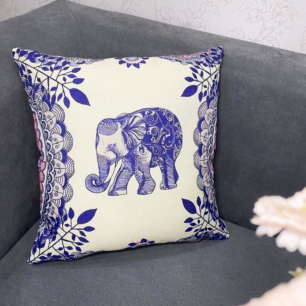 'Bohemian Elephant padjakatted 17" x 18" linasegune geomeetrilise mustriga dekoratiivsed lukuga padjakatted, ainult käsitsi pestav – ühele küljele trükitud kodu, diivani, magamistoa, talukaunistuseks – 1 tk (sisustus ei kuulu komplekti)' цена и информация | Voodipesu | kaup24.ee