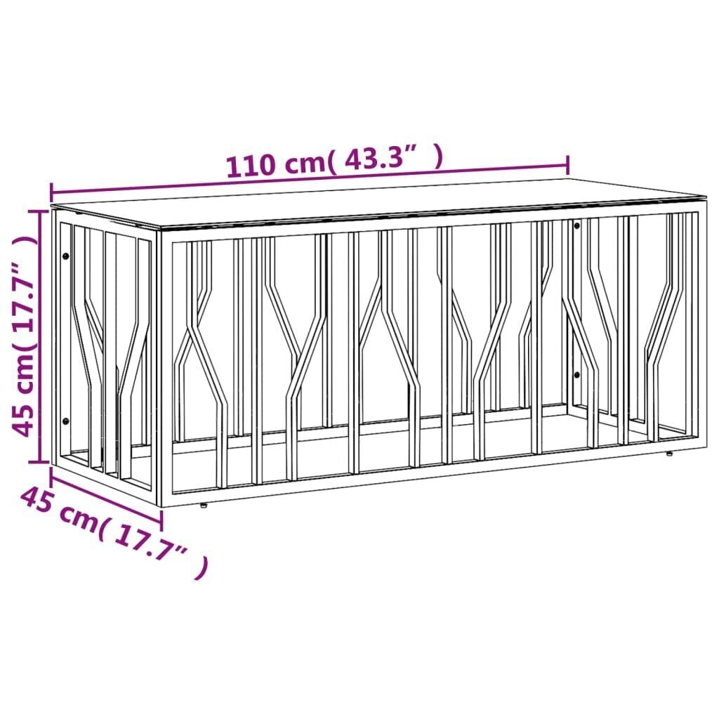 vidaXL kohvilaud, 110 x 45 x 45 cm, roostevaba teras ja klaas hind ja info | Diivanilauad | kaup24.ee