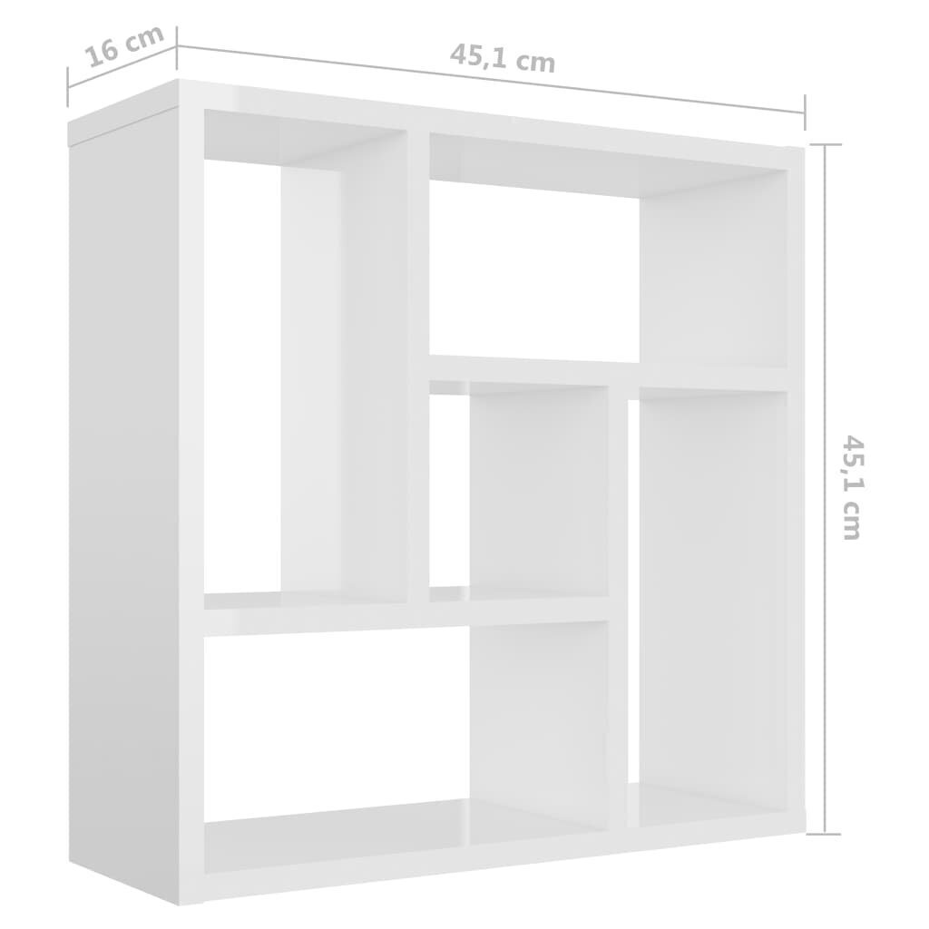 vidaXL seinariiul, kõrgläikega valge, 45,1x16x45,1 cm, puitlaastplaat hind ja info | Riiulid | kaup24.ee