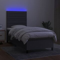 vidaXL kontinentaalvoodi madratsga ja LED, tumehall, 90x200 cm, kangas цена и информация | Кровати | kaup24.ee