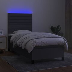 vidaXL kontinentaalvoodi madratsiga ja LED, tumehall, 90x190 cm, kangas цена и информация | Кровати | kaup24.ee