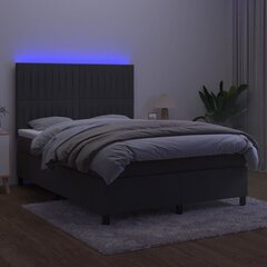 vidaXL kontinentaalvoodi madrats ja LED, tumehall, 140x190 cm, samet hind ja info | Voodid | kaup24.ee